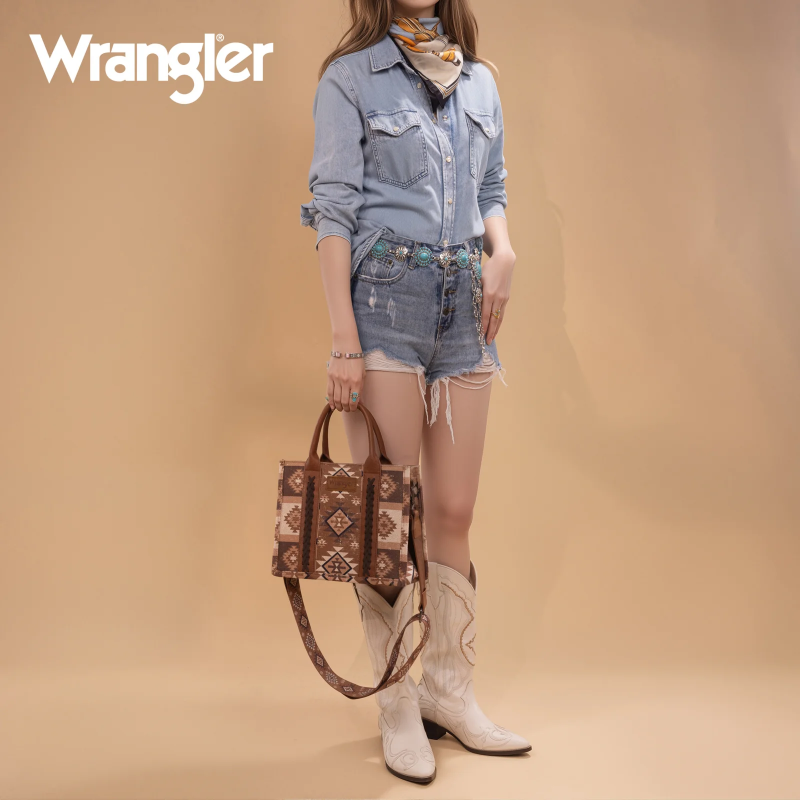 Wrangler Ladies Aztec Dual Sided Brown Crossbody Tote Bag WG2209-8120SBR