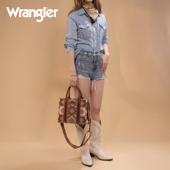 Wrangler Ladies Aztec Dual Sided Brown Crossbody Tote Bag WG2209-8120SBR