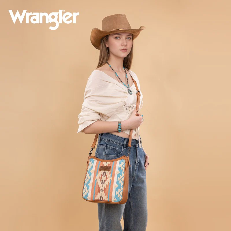 Wrangler Ladies Sherpa Aztec Canvas Brown Crossbody Bag WG275-2003BR