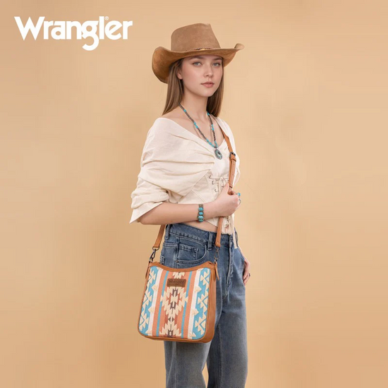 Wrangler Ladies Sherpa Aztec Canvas Brown Crossbody Bag WG275-2003BR