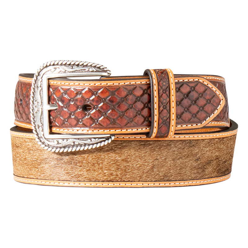Ariat Men's Diamond Embossed Calf Hair Inlay Brown Leather Belt A1042102