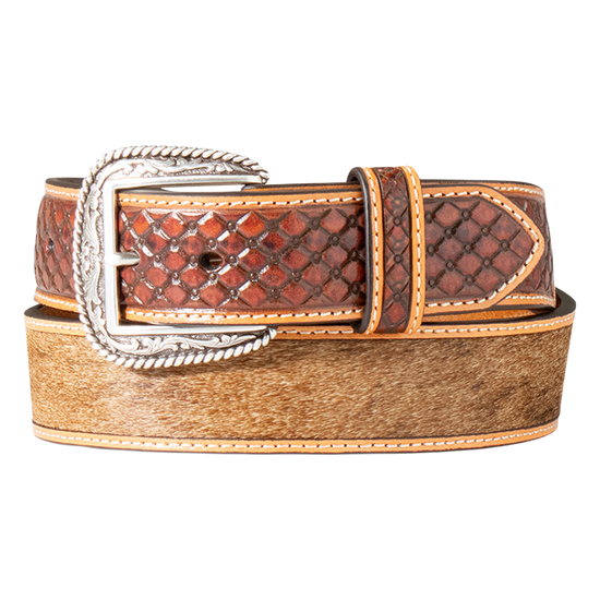 Ariat Men's Diamond Embossed Calf Hair Inlay Brown Leather Belt A1042102