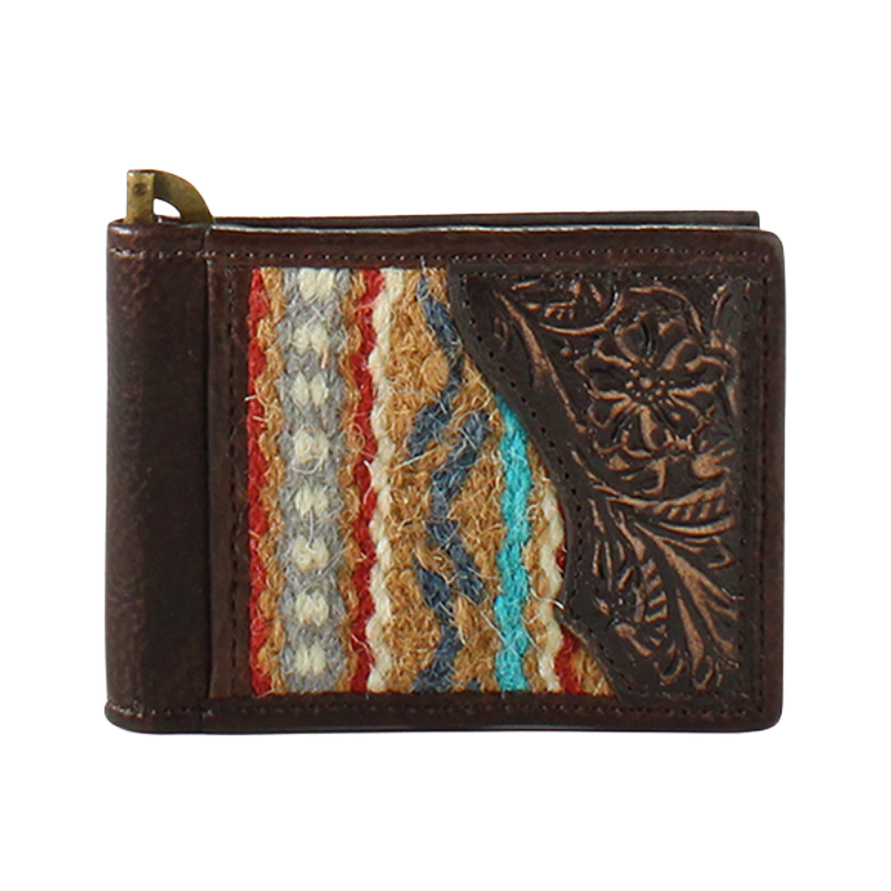 Ariat Men's Brown Tooled Leather & Aztec Rug Money Clip A3552102