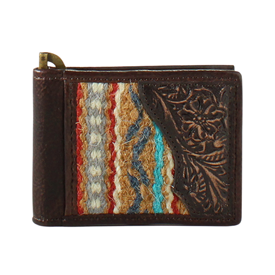 Ariat Men's Brown Tooled Leather & Aztec Rug Money Clip A3552102