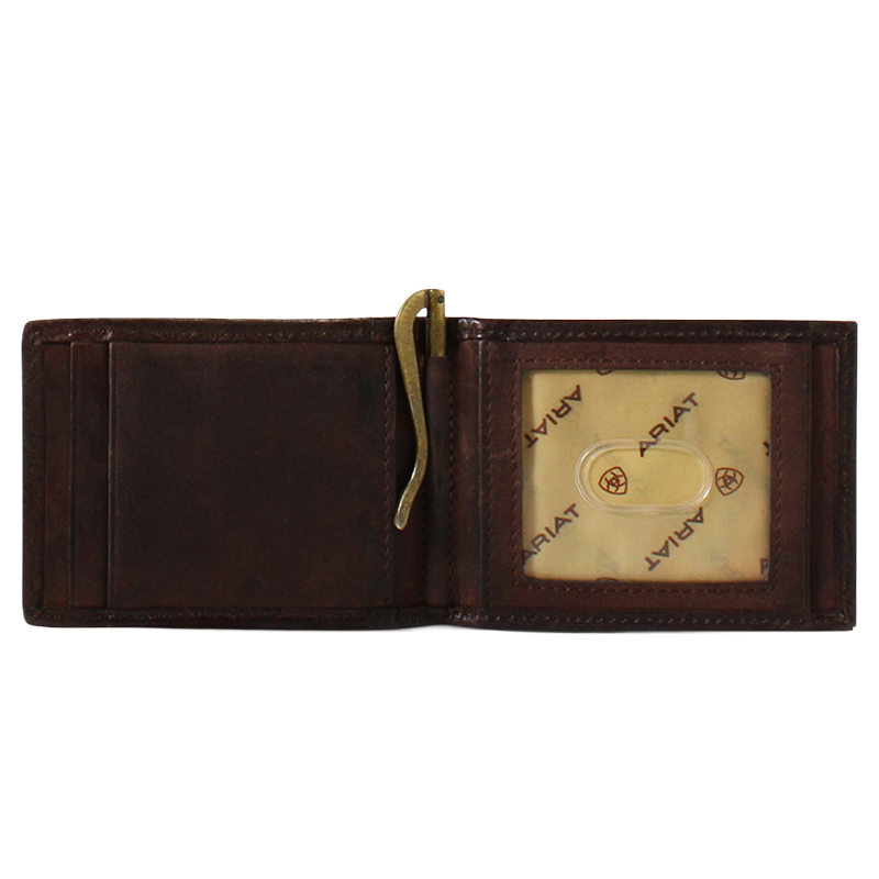 Ariat Men's Brown Tooled Leather & Aztec Rug Money Clip A3552102