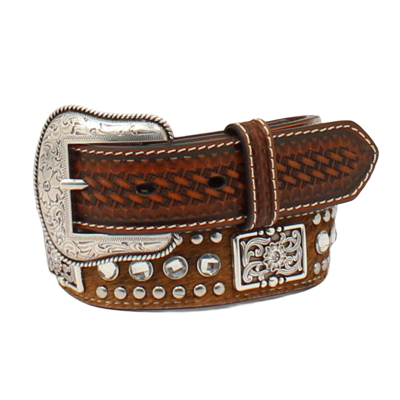 Nocona Youth Boy's Calf Hair Embossed Leather Billet Brown Belt N4419402