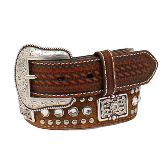 Nocona Youth Boy's Calf Hair Embossed Leather Billet Brown Belt N4419402