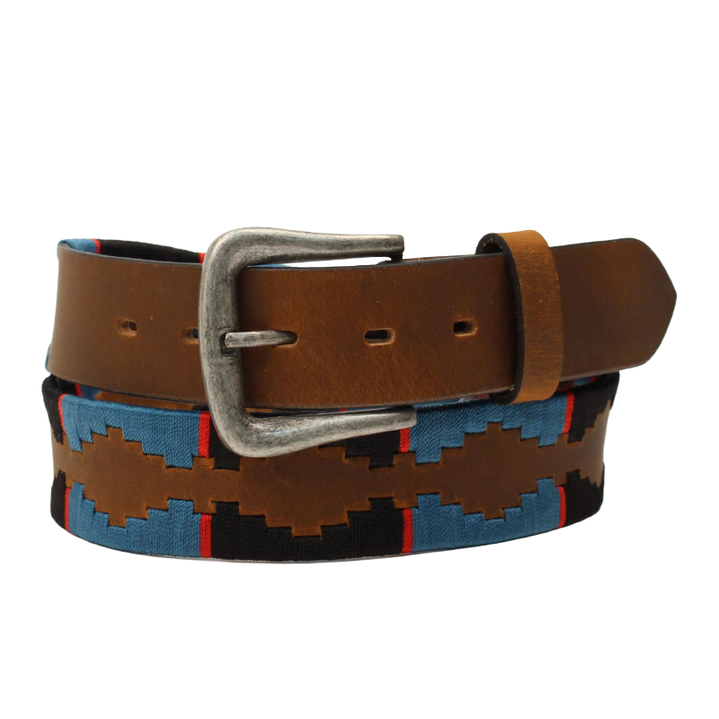 Nocona Men's Square Blue Embroidered Brown Leather Belt N210005927
