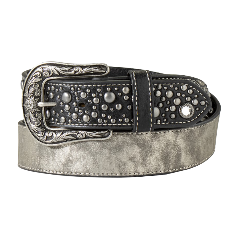 Angel Ranch Ladies Grey Shimmer & Black Leather Western Belt D140005706