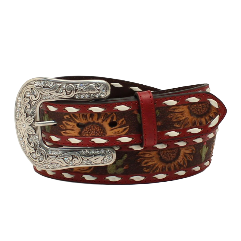 Angel Ranch Ladies Sunflower Cactus Red Western Leather Belt D140001104