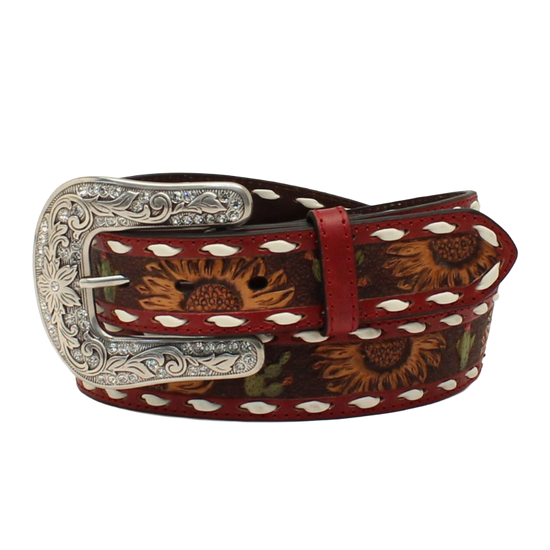Angel Ranch Ladies Sunflower Cactus Red Western Leather Belt D140001104