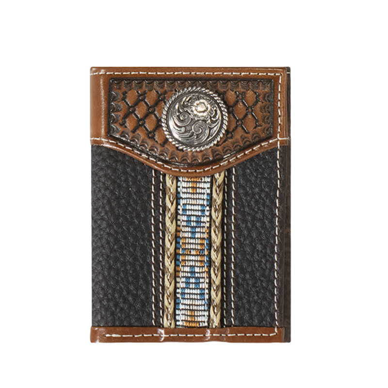 Ariat Men's Brown Braided Trim Trifold Wallet A35541282