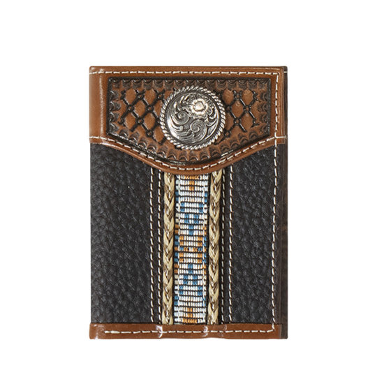 Ariat Men's Brown Braided Trim Trifold Wallet A35541282