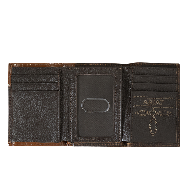 Ariat Men's Brown Braided Trim Trifold Wallet A35541282