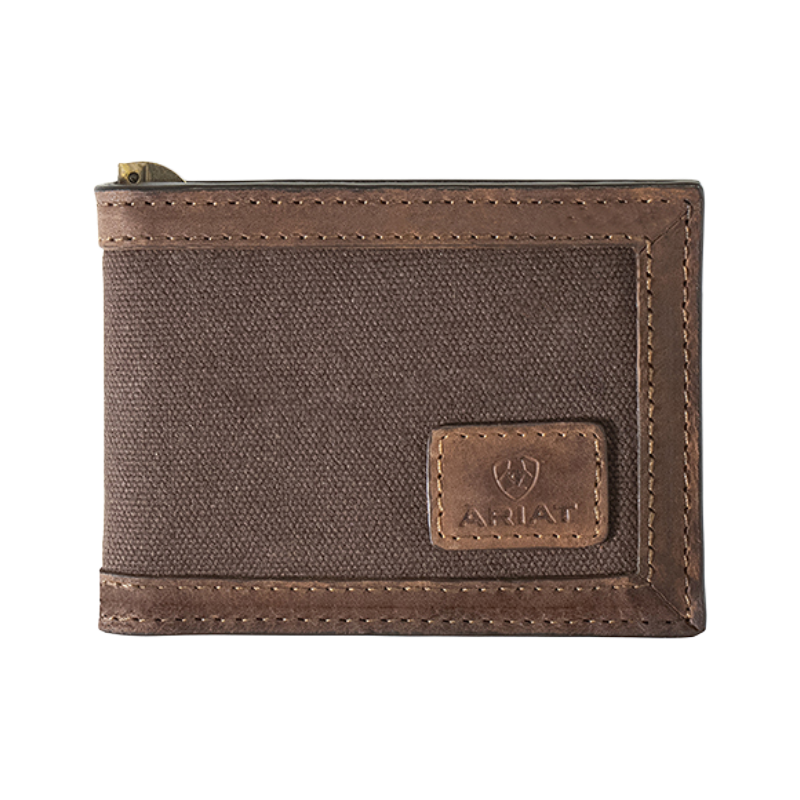Ariat Men's Brown Leather Canvas Bifold Money Clip A3552402