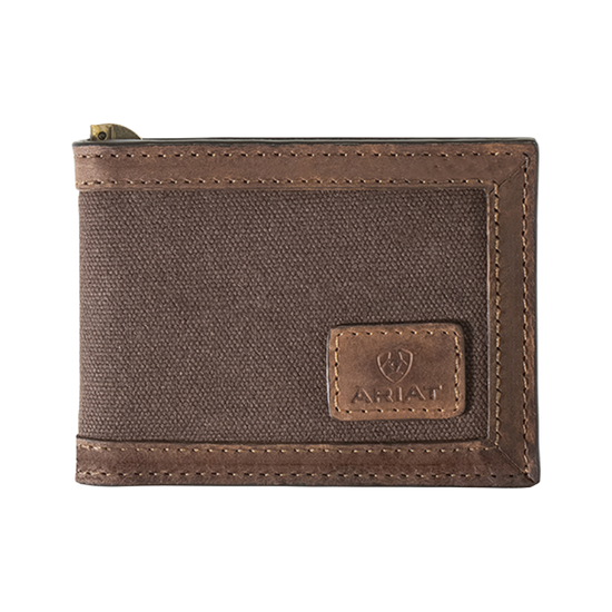 Ariat Men's Brown Leather Canvas Bifold Money Clip A3552402