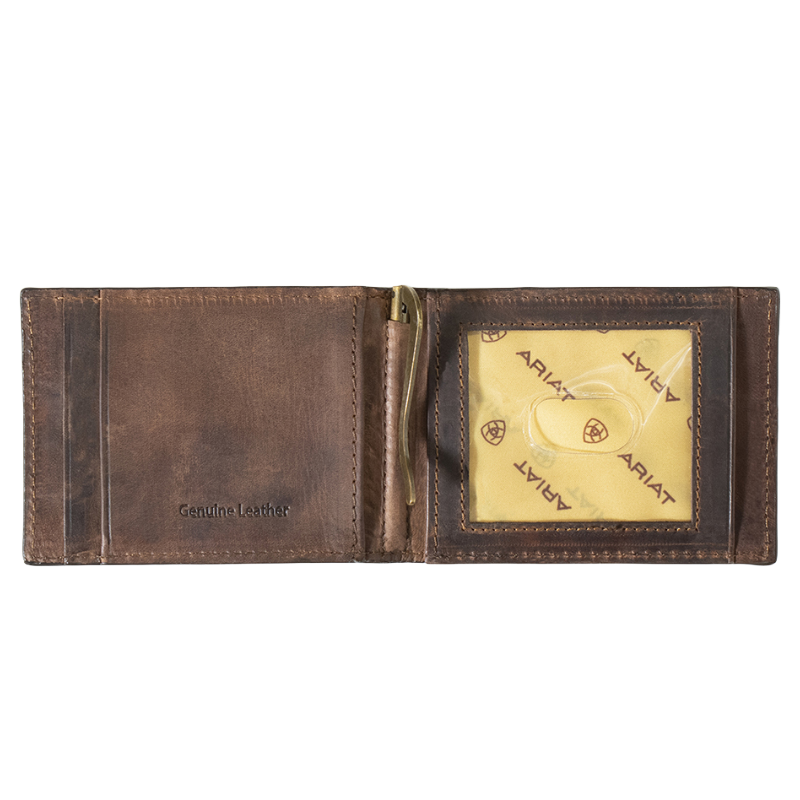 Ariat Men's Brown Leather Canvas Bifold Money Clip A3552402