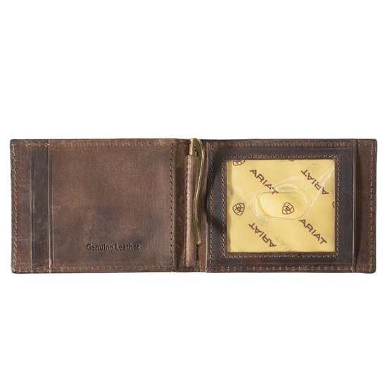 Ariat Men's Brown Leather Canvas Bifold Money Clip A3552402