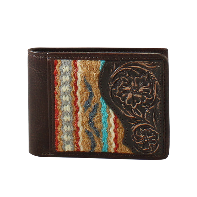 Ariat Men's Brown Tooled Leather Aztec Rug Bifold Wallet A3552302