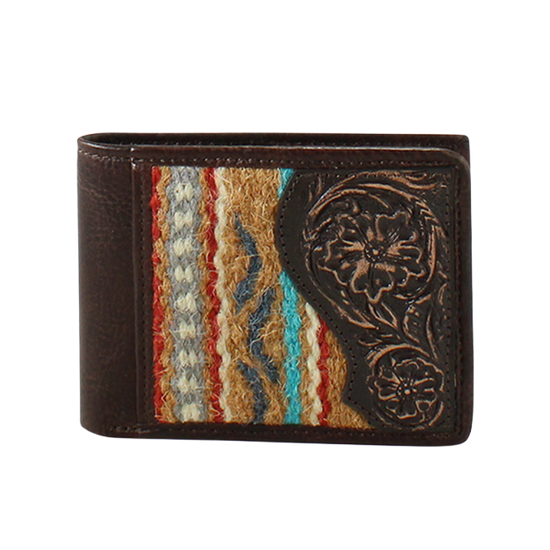 Ariat Men's Brown Tooled Leather Aztec Rug Bifold Wallet A3552302