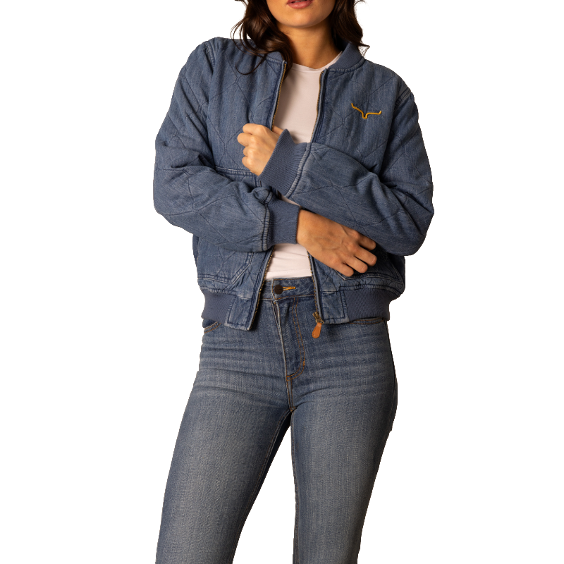 Kimes Ranch Ladies Marino Light Wash Indigo Bomber Jacket WJA0000007-BL061