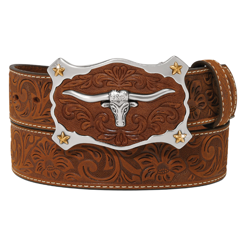 Justin Men's Classic Longhorn Aged Bark Brown Belt C11198