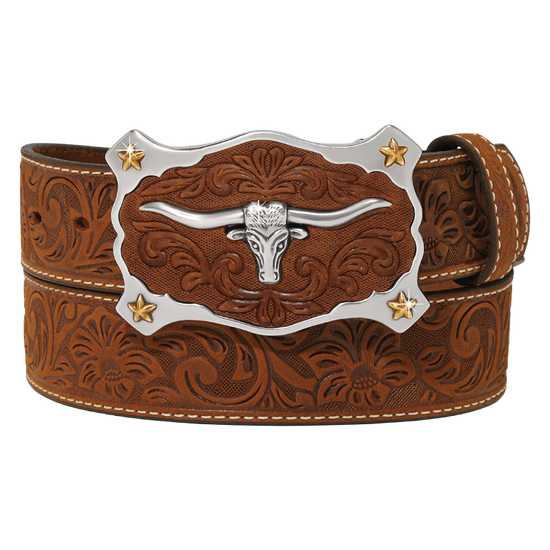 Justin Men's Classic Longhorn Aged Bark Brown Belt C11198
