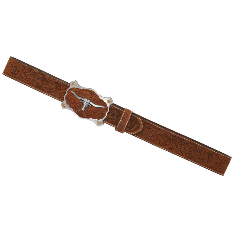 Justin Men's Classic Longhorn Aged Bark Brown Belt C11198