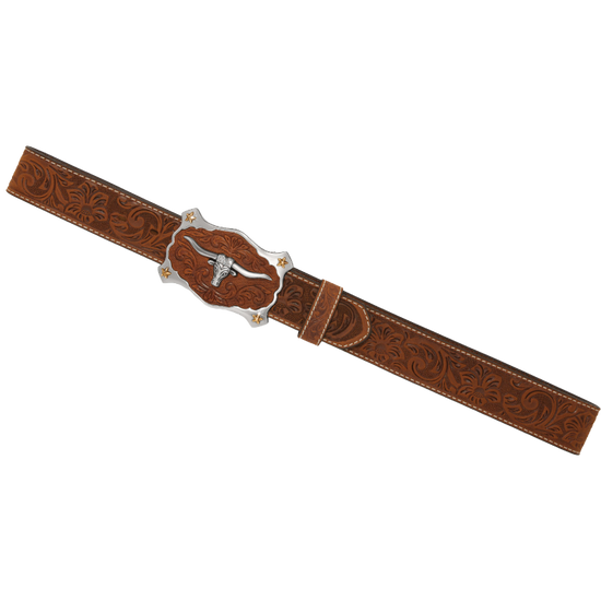 Justin Men's Classic Longhorn Aged Bark Brown Belt C11198