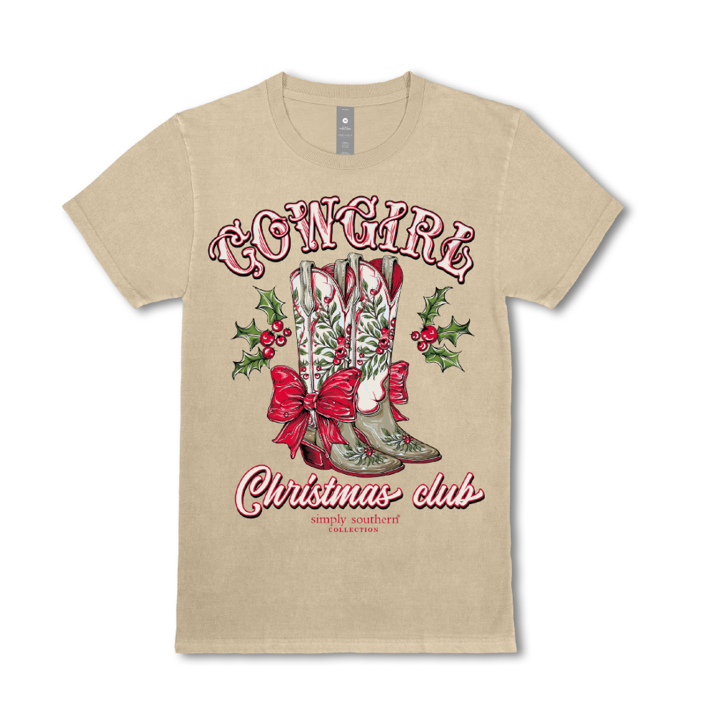 Simply Southern Ladies Mineral Washed Festive Cowgirl T-Shirt SS-HLDYBOOTS-WSHECRU