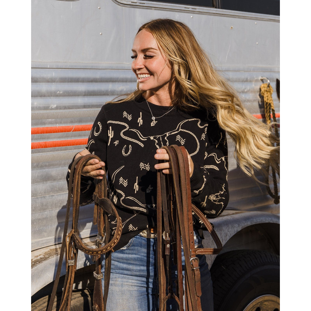 Outback Trading Co. Ladies Ainsley Graphic Black Sweater 40318-BLK