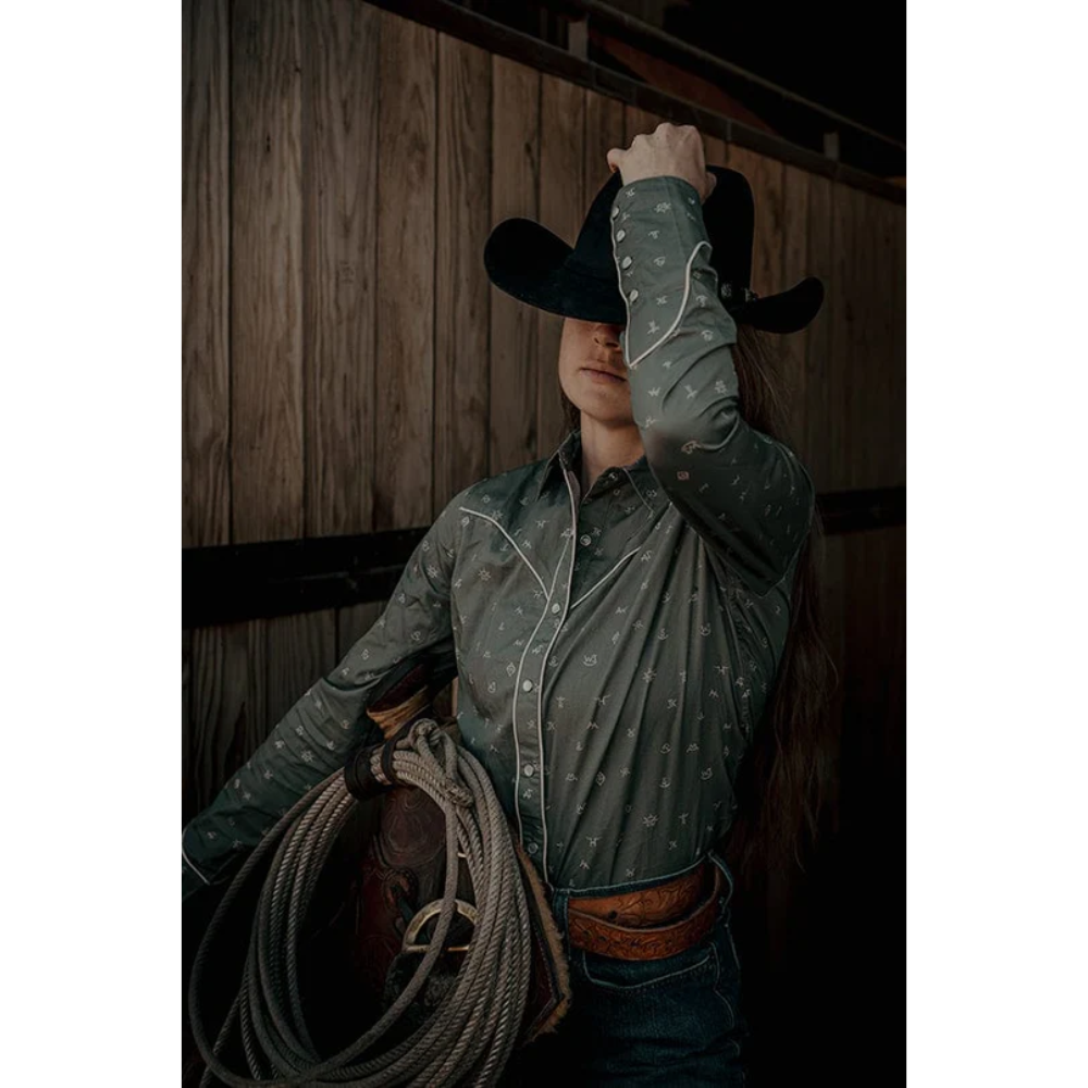 Outback Trading Co. Ladies Sage Green Button Down Shirt 40308-SAG