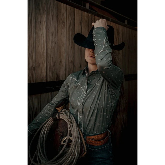 Outback Trading Co. Ladies Sage Green Button Down Shirt 40308-SAG