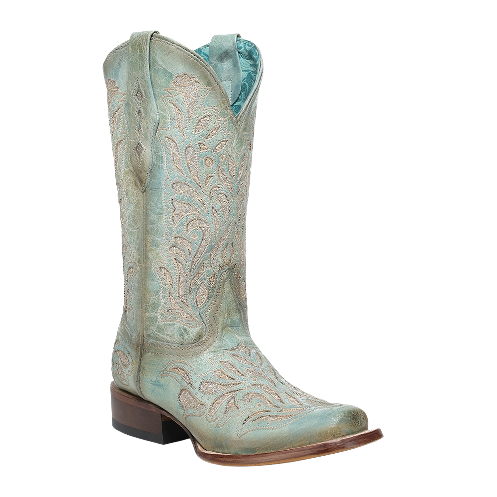 Corral Ladies Glitter Inlay & Embroidery Turquoise Western Boots A4880