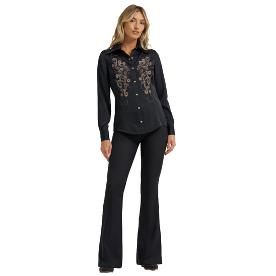 Wrangler X Lainey Wilson Ladies Embroidered Satin Black Shirt 112373689