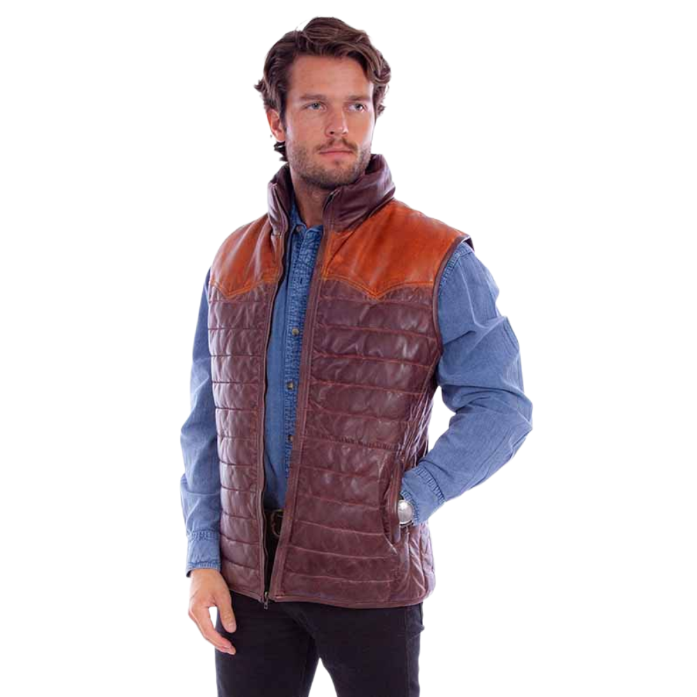 Scully Men's Puffer Brown Leather Western Vest 2043-154