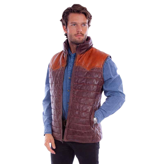 Scully Men's Puffer Brown Leather Western Vest 2043-154