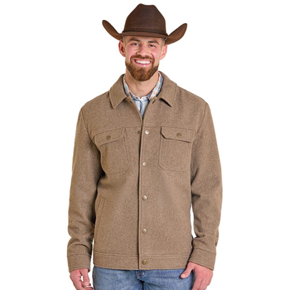 Powder River Outfitters Men's Taupe Solid Heather Wool Snap Jacket DM92C06152