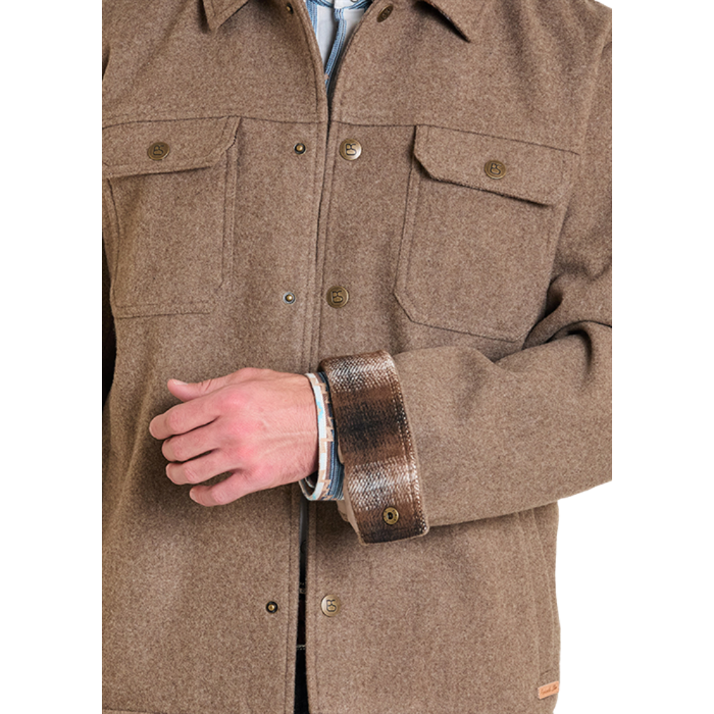 Powder River Outfitters Men's Taupe Solid Heather Wool Snap Jacket DM92C06152