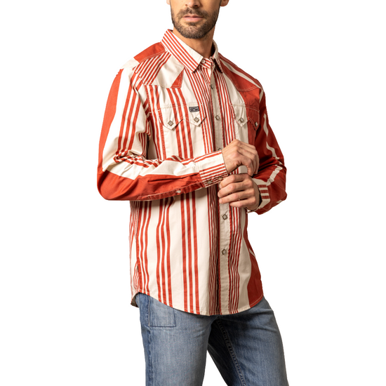 Kimes Ranch Men's Bandit Striped Brick Red Button Down Shirt MDS0000073-RD012