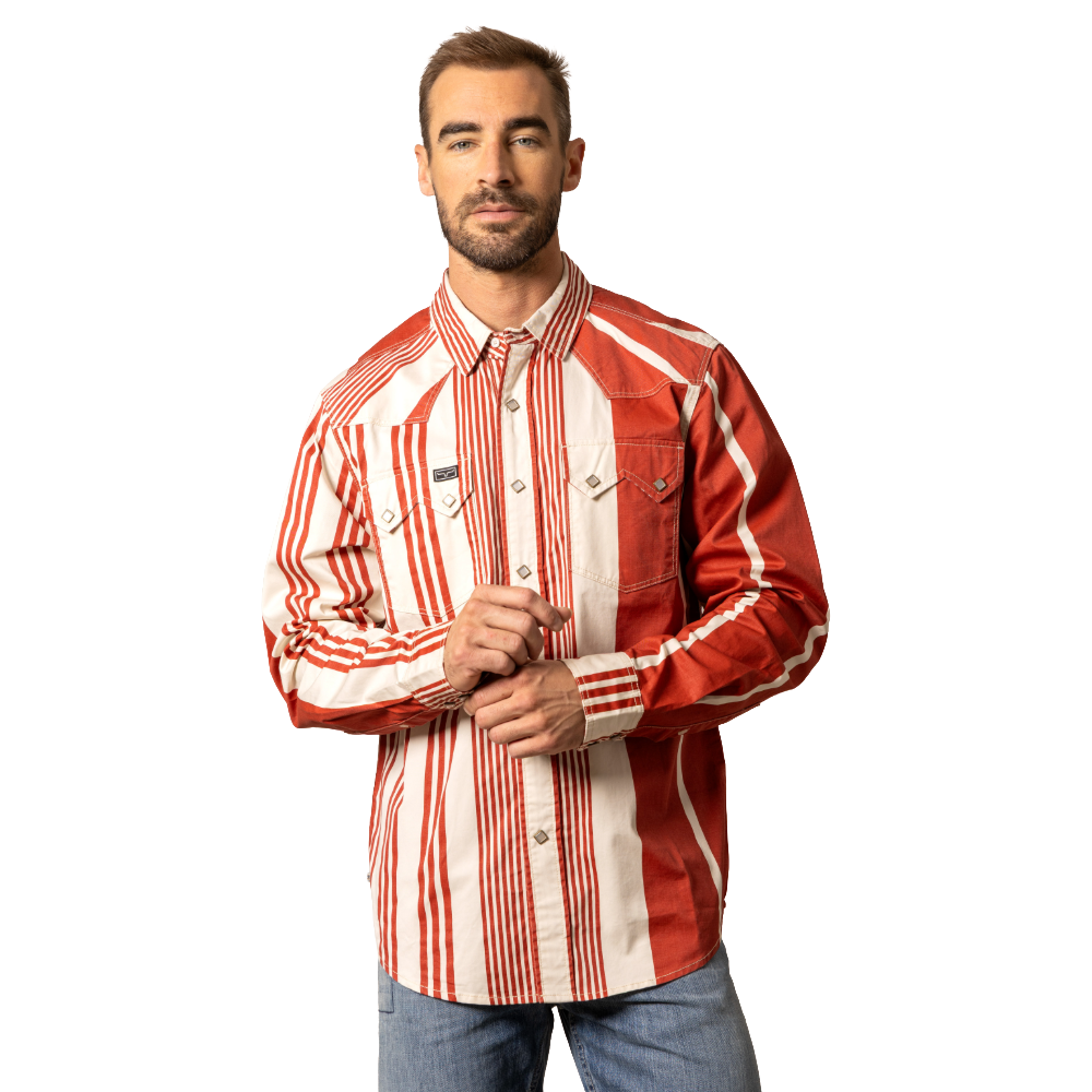 Kimes Ranch Men's Bandit Striped Brick Red Button Down Shirt MDS0000073-RD012