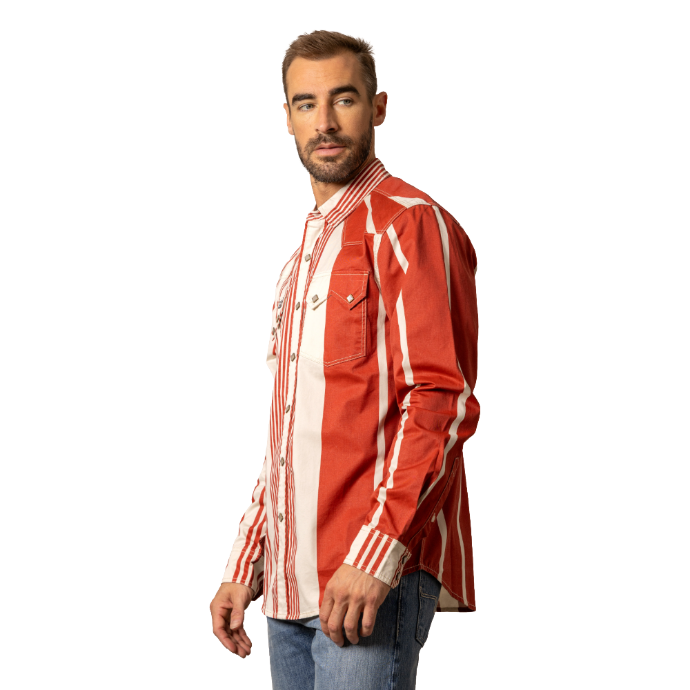 Kimes Ranch Men's Bandit Striped Brick Red Button Down Shirt MDS0000073-RD012