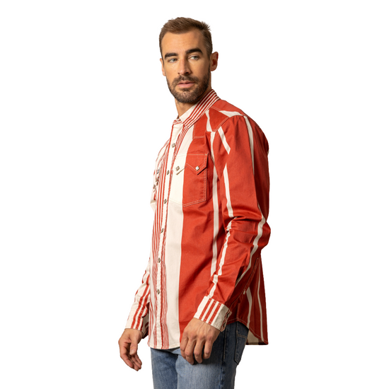 Kimes Ranch Men's Bandit Striped Brick Red Button Down Shirt MDS0000073-RD012