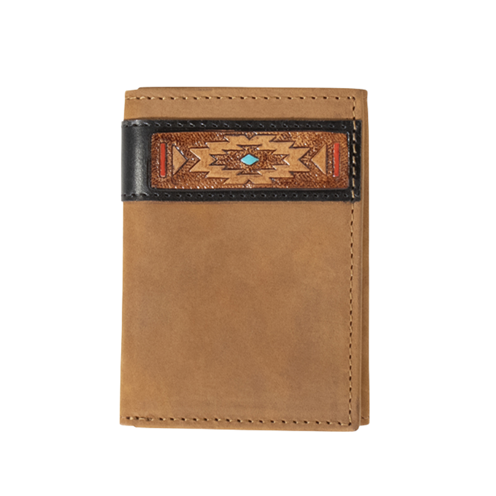Ariat Men's Southwestern Aged Bark Leather Trifold Wallet A35586217