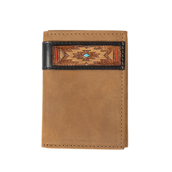 Ariat Men's Southwestern Aged Bark Leather Trifold Wallet A35586217