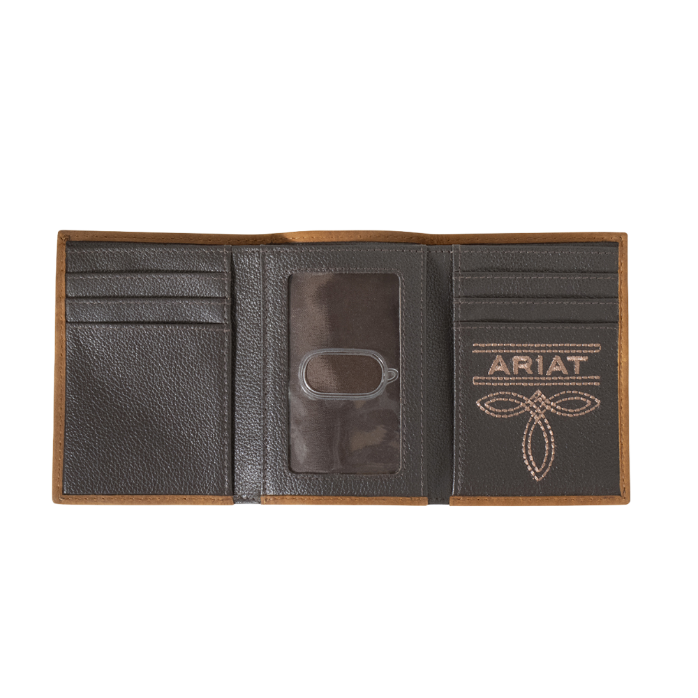 Ariat Men's Southwestern Aged Bark Leather Trifold Wallet A35586217