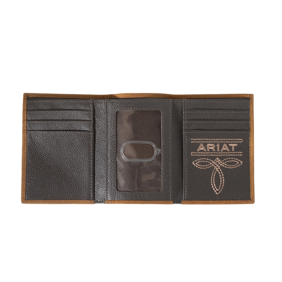 Ariat Men's Southwestern Aged Bark Leather Trifold Wallet A35586217