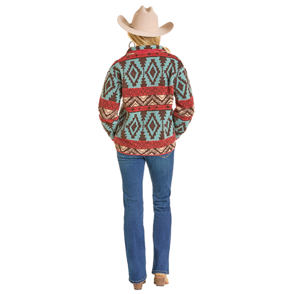 Rock & Roll Ladies Aztec Print Zip-Up Sherpa Jacket BW92C07008