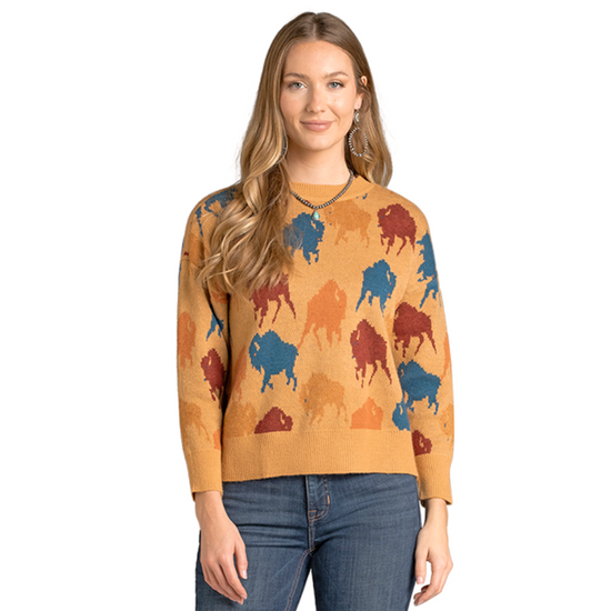 Panhandle Slim Ladies Buffalo Roam Camel Orange Sweater LW32T07068