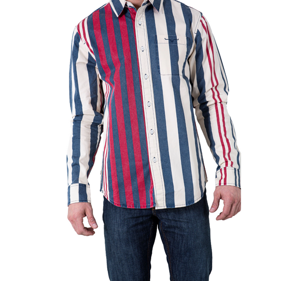 Kimes Ranch Men's 1992 Striped Navy Blue Button Down Shirt MDS0000007-BL004